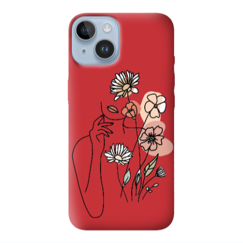 Apple iPhone 14 Plus Lady with Flowers Red Colored Silicone TPU Θήκη