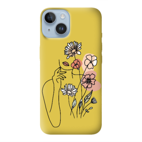 Apple iPhone 14 Plus Lady with Flowers Yellow Colored Silicone TPU Θήκη