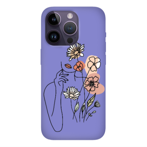 Apple iPhone 14 Pro  Lady with Flowers Purple Colored Silicone TPU Θήκη