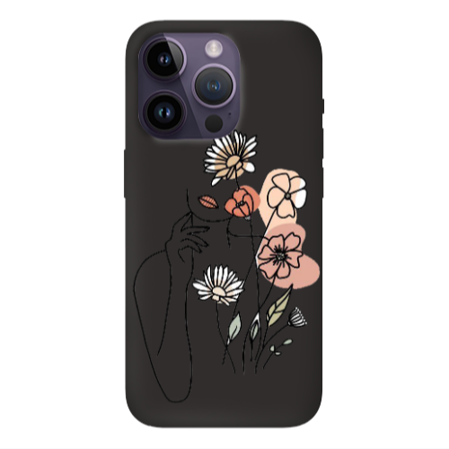 Apple iPhone 14 Pro  Lady with Flowers Black Colored Silicone TPU Θήκη