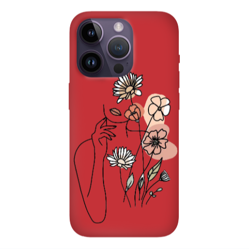 Apple iPhone 14 Pro  Lady with Flowers Red Colored Silicone TPU Θήκη
