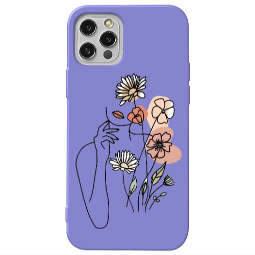 Apple iPhone 13 Pro Lady with Flowers Purple Colored Silicone TPU Θήκη