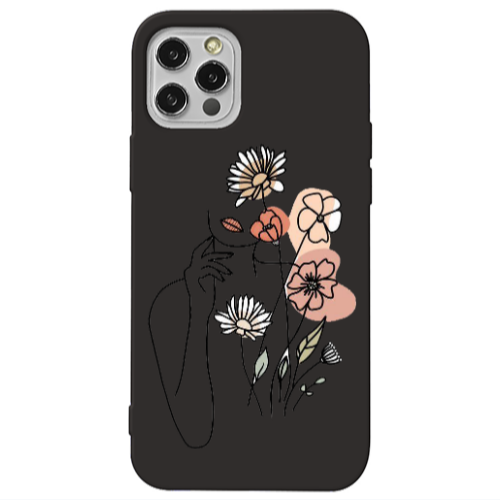 Apple iPhone 13 Pro Lady with Flowers Black Colored Silicone TPU Θήκη