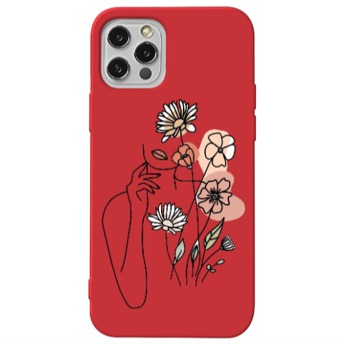 Apple iPhone 13 Pro Lady with Flowers Red Colored Silicone TPU Θήκη