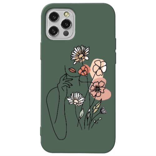 Apple iPhone 13 Pro Lady with Flowers Dark Green Colored Silicone TPU Θήκη