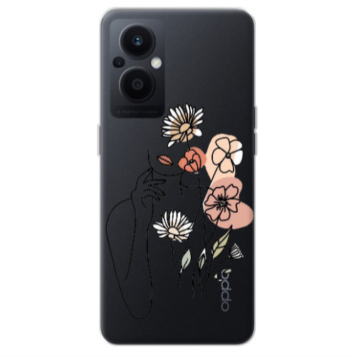 Oppo Reno 7 Lite Lady with Flowers Transparent Silicone TPU Θήκη