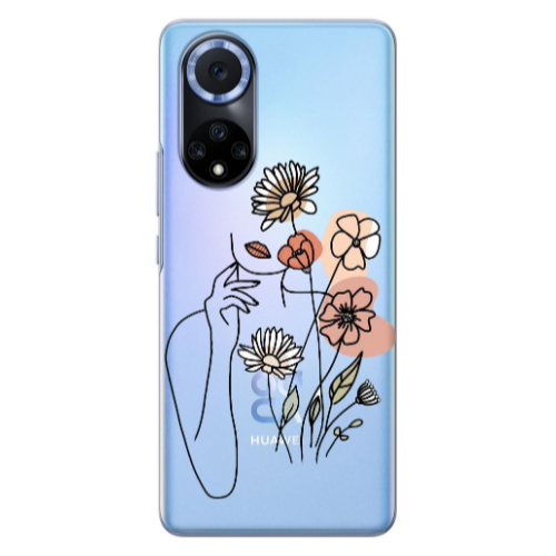 Huawei Nova 9 Lady with Flowers Transparent Silicone TPU Θήκη