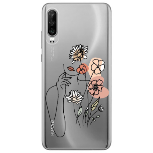 Huawei P30 Lady with Flowers Transparent Silicone TPU Θήκη