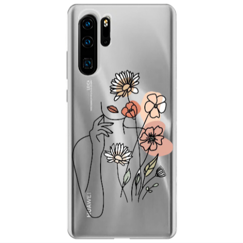 Huawei P30 Pro Lady with Flowers Transparent Silicone TPU Θήκη