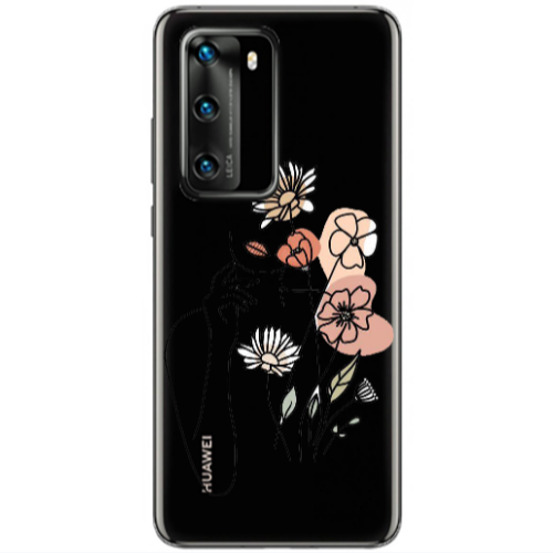 Huawei P40 Lady with Flowers Transparent Silicone TPU Θήκη
