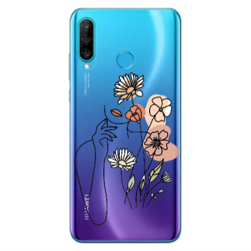 Huawei P30 Lite Lady with Flowers Transparent Silicone TPU Θήκη