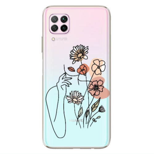 Huawei P40 Lite Lady with Flowers Transparent Silicone TPU Θήκη