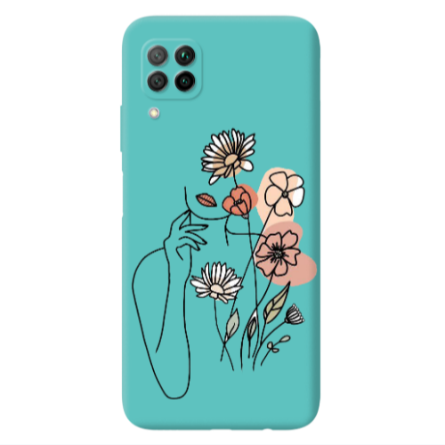 Huawei P40 Lite Lady with Flowers Turquoise Colored Silicone TPU Θήκη