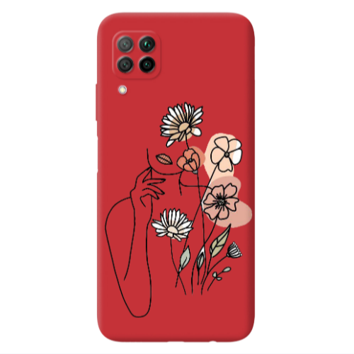 Huawei P40 Lite Lady with Flowers Red Colored Silicone TPU Θήκη