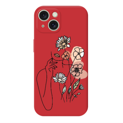 Apple iPhone 15 Lady with Flowers Red Colored Silicone TPU Θήκη