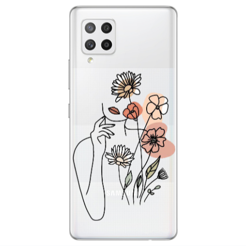 Samsung A42 5G Lady with Flowers Transparent Silicone TPU Θήκη