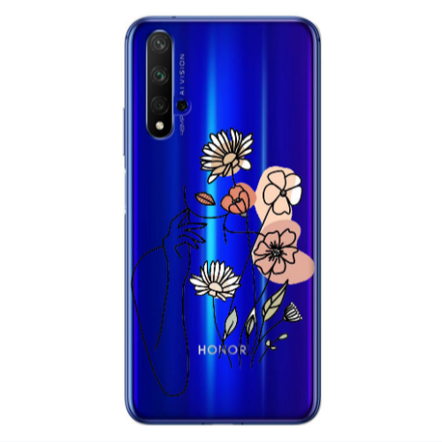 Huawei Nova 5 T Lady with Flowers Transparent Silicone TPU Θήκη