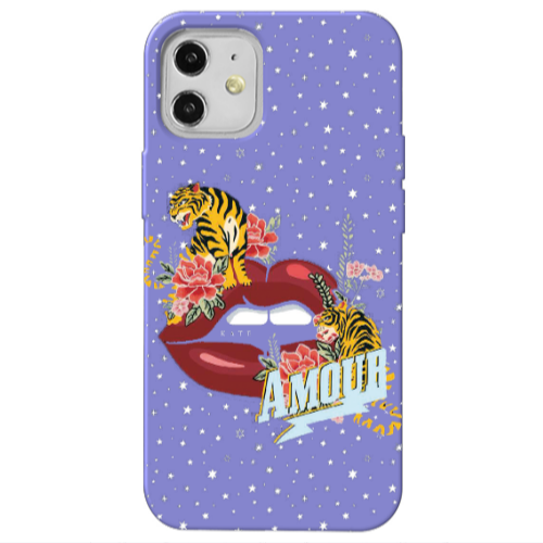 Apple iPhone 12 Amour Purple Colored Silicone TPU Θήκη