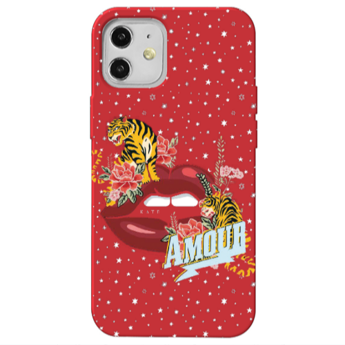 Apple iPhone 12 Amour Red Colored Silicone TPU Θήκη