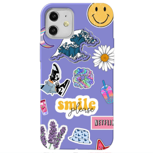 Apple iPhone 12 Smile Moon Purple Colored Silicone TPU Θήκη