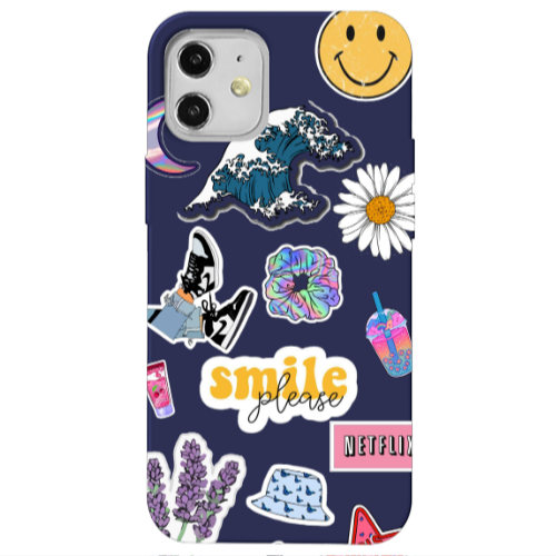 Apple iPhone 12 Smile Moon Dark blue Colored Silicone TPU Θήκη