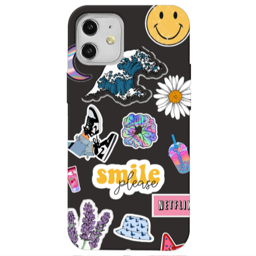 Apple iPhone 12 Smile Moon Black Colored Silicone TPU Θήκη