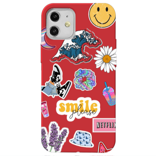 Apple iPhone 12 Smile Moon Red Colored Silicone TPU Θήκη