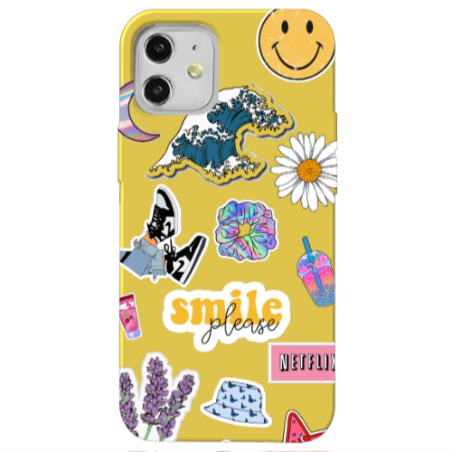 Apple iPhone 12 Smile Moon Yellow Colored Silicone TPU Θήκη