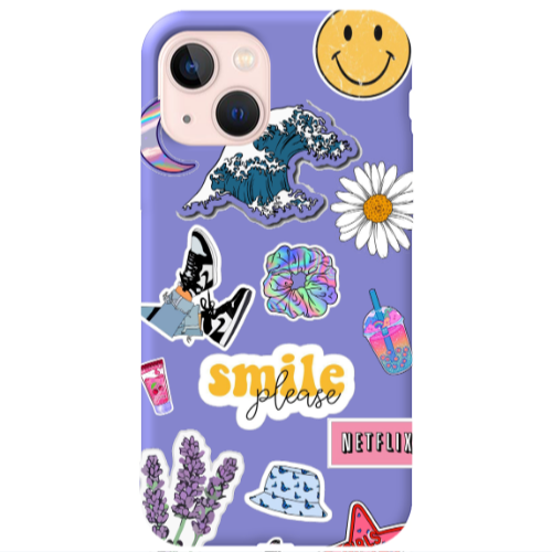 Apple iPhone 13 Smile Moon Purple Colored Silicone TPU Θήκη