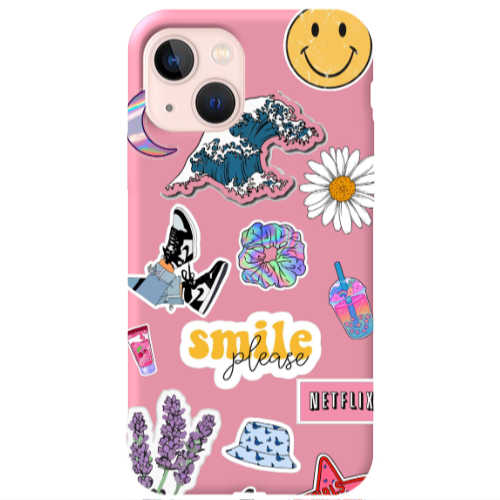 Apple iPhone 13 Smile Moon Pink Colored Silicone TPU Θήκη