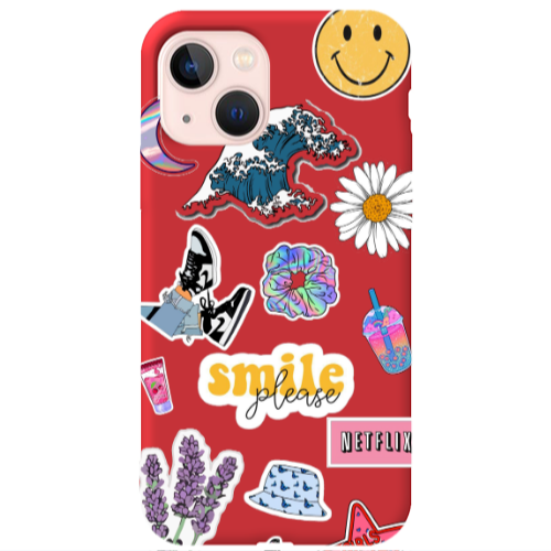 Apple iPhone 13 Smile Moon Red Colored Silicone TPU Θήκη