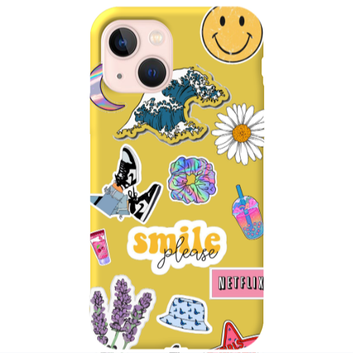 Apple iPhone 13 Smile Moon Yellow Colored Silicone TPU Θήκη