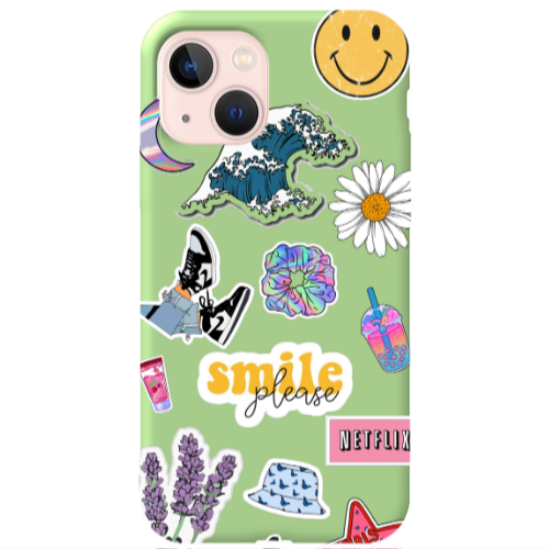 Apple iPhone 13 Smile Moon Light Green Colored Silicone TPU Θήκη