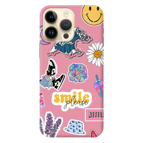 Apple iPhone 13 Pro Max Smile Moon Pink Colored Silicone TPU Θήκη