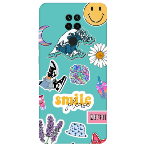 Xiaomi Redmi Note 9 Smile Moon Turquoise Colored Silicone TPU Θήκη