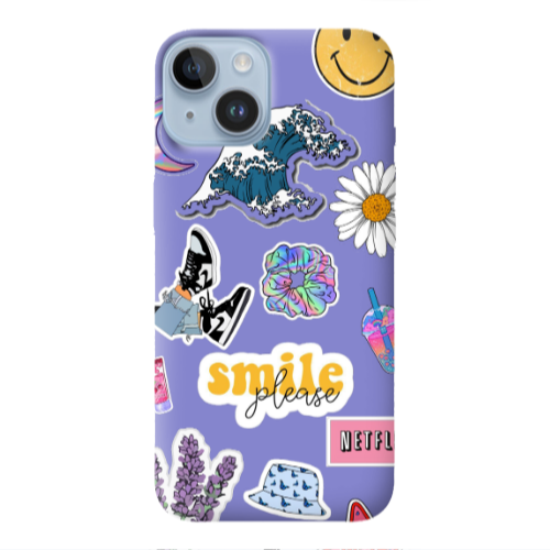 Apple iPhone 14  Smile Moon Purple Colored Silicone TPU Θήκη