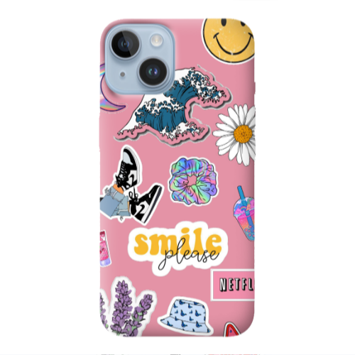 Apple iPhone 14 Plus Smile Moon Pink Colored Silicone TPU Θήκη
