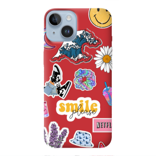 Apple iPhone 14 Plus Smile Moon Red Colored Silicone TPU Θήκη