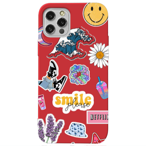 Apple iPhone 12 Pro Smile Moon Red Colored Silicone TPU Θήκη