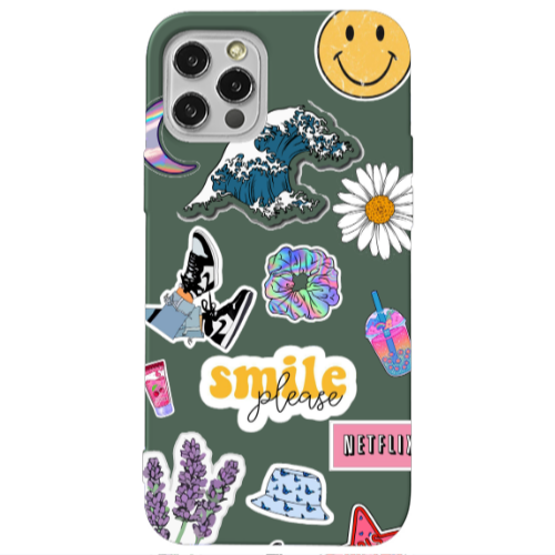 Apple iPhone 12 Pro Max Smile Moon Dark Green Colored Silicone TPU Θήκη