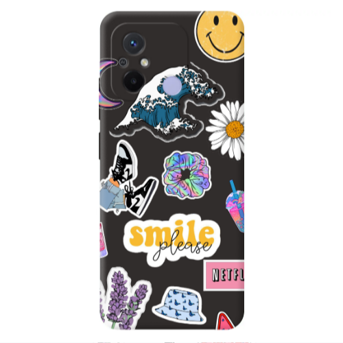 Xiaomi Redmi 12C Smile Moon Black Colored Silicone TPU Θήκη