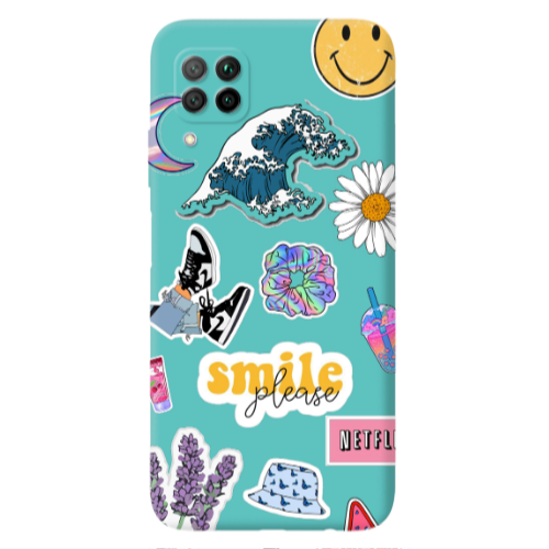Huawei P40 Lite Smile Moon Turquoise Colored Silicone TPU Θήκη