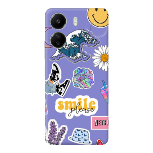 Xiaomi Redmi 13C Smile Moon Purple Colored Silicone TPU Θήκη