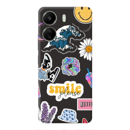 Xiaomi Redmi 13C Smile Moon Black Colored Silicone TPU Θήκη
