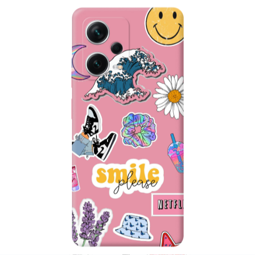 Xiaomi Poco X5 Smile Moon Pink Colored Silicone TPU Θήκη