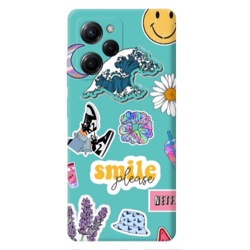 Xiaomi Poco X5 Pro Smile Moon Turquoise Colored Silicone TPU Θήκη