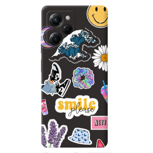 Xiaomi Poco X5 Pro Smile Moon Black Colored Silicone TPU Θήκη