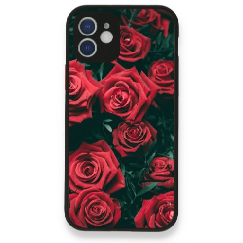 Apple iPhone 12 Red Roses Black Glossy Θήκη