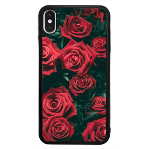 Apple iPhone Xs Max Red Roses Black Glossy Θήκη
