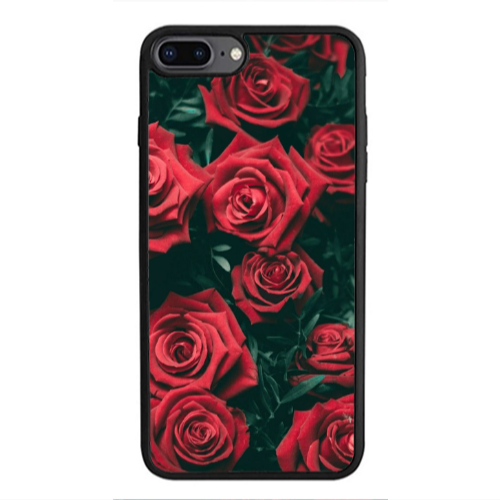 Apple iPhone 7 Plus Red Roses Black Glossy Θήκη